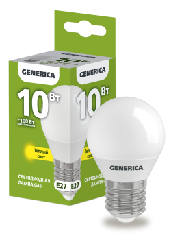 Лампа светодиодная G45 шар 10Вт 230В 3000К E27 GENERICA
