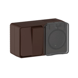 ATLASDESIGN PROFI IP54 О/У БЛОК: РОЗЕТКА с заземл. со шт., 16А, ВЫКЛЮЧАТЕЛЬ 2-клав., 10АХ, КОРИЧНЕВЫ