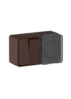 ATLASDESIGN PROFI IP54 О/У БЛОК: РОЗЕТКА с заземл. со шт., 16А, ВЫКЛЮЧАТЕЛЬ 2-клав., 10АХ, КОРИЧНЕВЫ