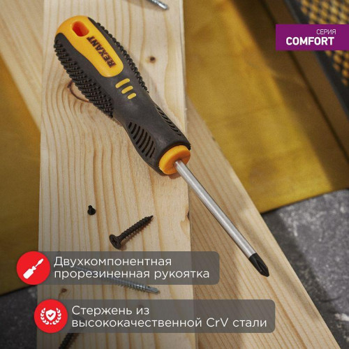 Отвертка шлицевая SL 4х100мм двухкомпонентная рукоятка Rexant 12-6424 Отвертка шлицевая SL 4х100мм двухкомпонентная рукоятка Rexant 12-6424
