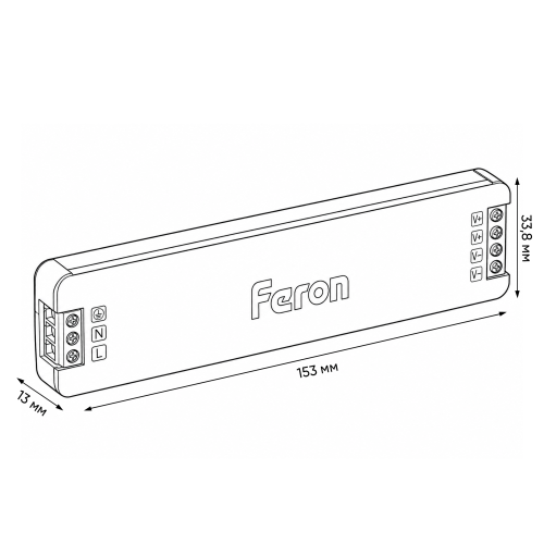 Трансформатор электронный для светодиодной ленты 200W 24V 153*33.8*13мм IP20 (драйвер), LB010 FERON