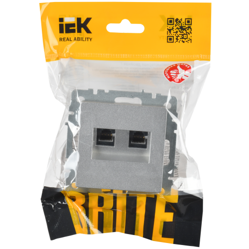 BRITE Розетка компьютерная двойная RJ45 кат.6 РК11-2-БрА алюминий IEK