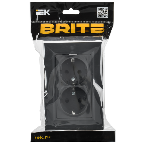 BRITE Розетка 2-местная с заземлением с защитными шторками плоская 16А в сборе РСшПл12-3-БрГ графит IEK BRITE Розетка 2-местная с заземлением с защитными шторками плоская 16А в сборе РСшПл12-3-БрГ графит IEK