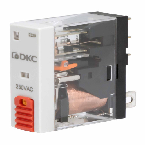 Реле миниатюрное промышленное, 1CO, ком. ток 12А, AgSnO2, напряжение 230V AC, опция: тест-кнопка+светодиод