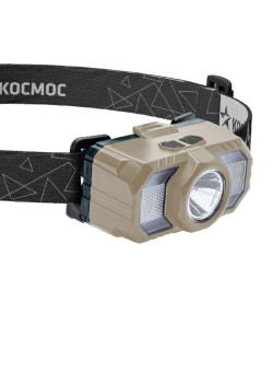 Фонарь аккумуляторный налобный 2Вт LED+2Вт SMD LED+красн. съемные Li-ion 2x18650 1200мА.ч=2400 мА.ч корпус ABS-пластик USB-шнур регулируемый эласт. ремешок КОСМОС KOC506Lit