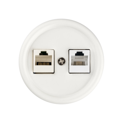 Розетка телефонная RJ11 + компьютерная RJ45 белая «Болонь» TDM