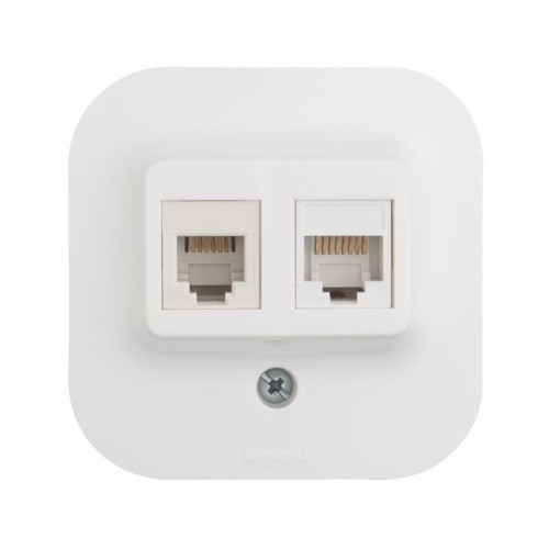Розетка компьютерная + телефонная 2-м ОП 2мод. Quteo RJ45 + RJ11 кат.5E UTP IP20 бел. Leg 782221 Розетка компьютерная + телефонная 2-м ОП 2мод. Quteo RJ45 + RJ11 кат.5E UTP IP20 бел. Leg 782221
