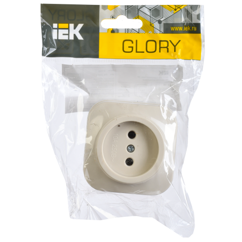 GLORY Розетка 1-местная для открытой установки без заземления без защитных шторок 10А РС20-2-ХК кремовый IEK