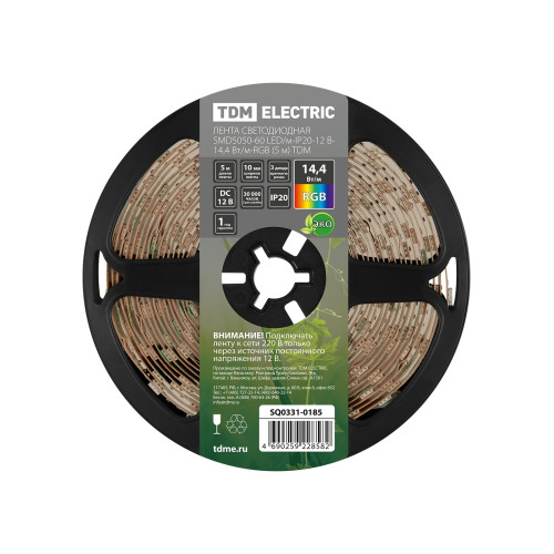 Лента светодиодная SMD5050-60-20-12-144-RGB 60LED/м, IP20, 12В, 14.4Вт, RGB, (У) TDM