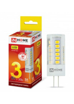Лампа светодиодная LED-JC-VC 3Вт капсульная прозрачная 3000К тепл. бел. G4 260лм 12В IN HOME 4690612019789