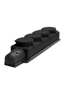 Колодка удлинителя 4-м Компакт 1ф с загл IP44 16А каучук черн. UNIVersal 602231