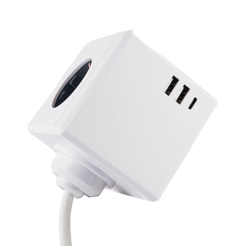 HM10-41-01 Удлинитель 3-местный с/з, 3x1мм2, 1.5м, 250В, 16А, 2USB+1С, 5V 3,1А, серия Comfort, белый