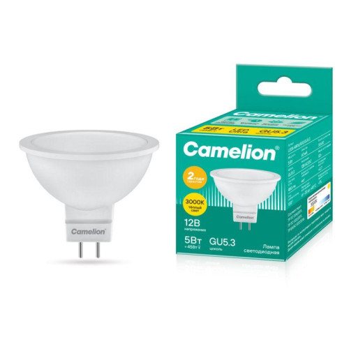 Лампа светодиодная LED5-MR16/830/GU5.3 5Вт 3000К тепл. бел. GU5.3 370лм 12В Camelion 12025