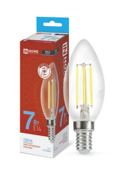 Лампа светодиодная LED-СВЕЧА-deco 7Вт свеча прозрачная 6500К холод. бел. E14 810лм 230В IN HOME 4690612029665