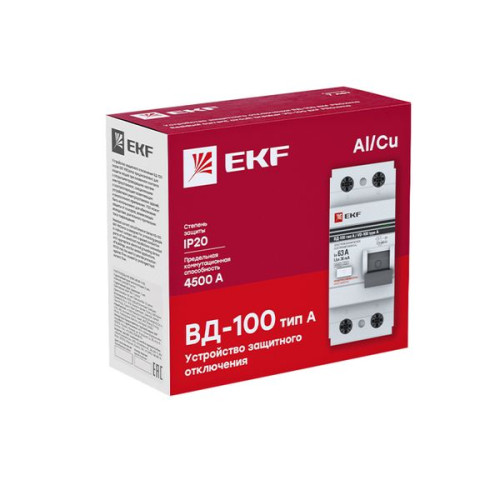 ВДТ ВД-100 2P 40А 30мА тип А эл. 4,5кА PROXIMA EKF