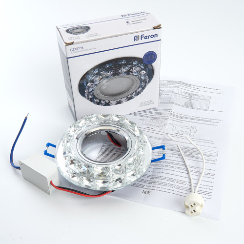 Светильник встраиваемый с белой LED подсветкой Feron CD878 потолочный MR16 G5.3 прозрачный Светильник встраиваемый с белой LED подсветкой Feron CD878 потолочный MR16 G5.3 прозрачный