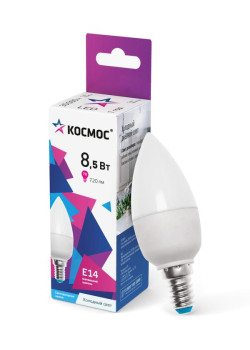 Лампа светодиодная 8.5Вт свеча 6500К холод. бел. E14 220В КОСМОС LkecLED8.5wCNE1465