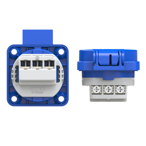 Розетка встраиваемая 16А/250V/2P+E/IP54 50x50 подкл. сзади синяя Розетка встраиваемая 16А/250V/2P+E/IP54 50x50 подкл. сзади синяя