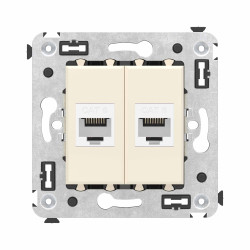 Компьютерная розетка RJ-45 без шторки в стену, кат.6 двойная, Avanti, ванильная дымка