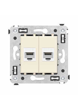 Компьютерная розетка RJ-45 без шторки в стену, кат.6 двойная, Avanti, ванильная дымка