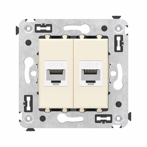 Компьютерная розетка RJ-45 без шторки в стену, кат.6 двойная, Avanti, ванильная дымка