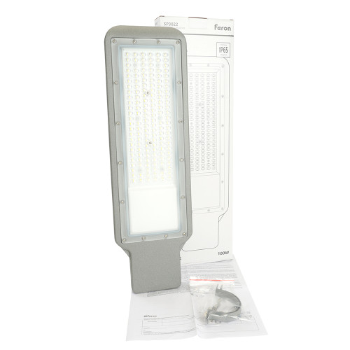 Светодиодный уличный консольный светильник Feron SP3022 100W 5000K 230V, серый Светодиодный уличный консольный светильник Feron SP3022 100W 5000K 230V, серый