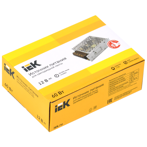 Драйвер LED ИПСН-PRO 60Вт 12В блок-клеммы IP20 IEK Драйвер LED ИПСН-PRO 60Вт 12В блок-клеммы IP20 IEK