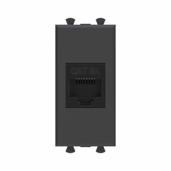 Компьютерная розетка RJ-45 без шторки модульная, кат.6А, Avanti, черный матовый, 1 модуль