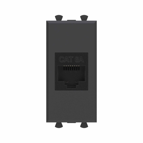 Компьютерная розетка RJ-45 без шторки модульная, кат.6А, Avanti, черный матовый, 1 модуль