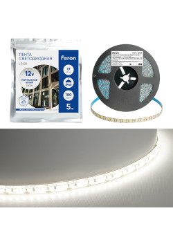 Светодиодная LED лента Feron LS626, 180SMD(2835)/m 17W/m 12V 5000*10*1.22мм 4000К IP65