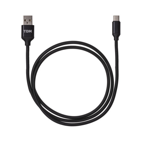 Дата-кабель, ДК 8, USB - USB Type-C, 1 м, тканевая оплетка, черный, TDM