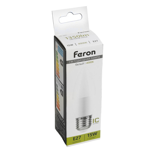 Лампа светодиодная Feron LB-980 Свеча E27 15W 175-265V 4000K Лампа светодиодная Feron LB-980 Свеча E27 15W 175-265V 4000K