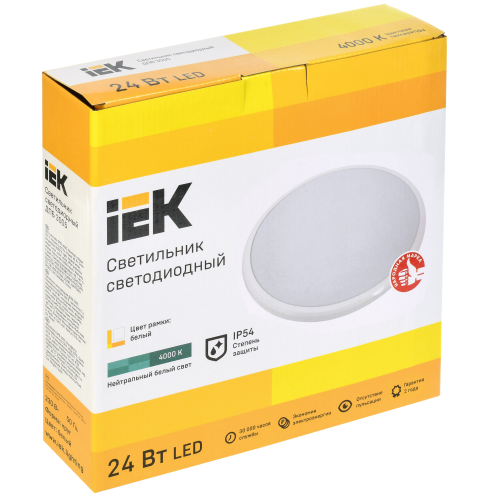 Светильник светодиодный ДПБ 3005 24Вт IP54 4000K круг белый IEK Светильник светодиодный ДПБ 3005 24Вт IP54 4000K круг белый IEK