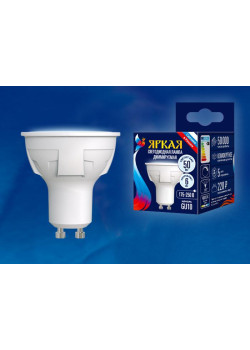 Лампа светодиодная LED-JCDR 6W/NW/GU10/FR/DIM PLP01WH Яркая 6Вт матовая GU10 диммир. (упак. картон) Uniel UL-00003988