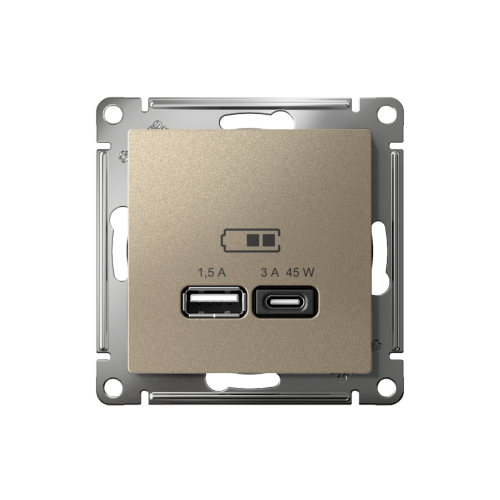 ATLASDESIGN USB РОЗЕТКА A + тип-C 45Вт высокоскор.заряд. QC, PD, механизм, ШАМПАНЬ ATLASDESIGN USB РОЗЕТКА A + тип-C 45Вт высокоскор.заряд. QC, PD, механизм, ШАМПАНЬ