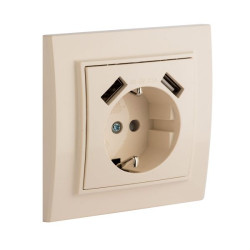 Минск Розетка 1-мест. СП с/з 16А беж. с защ. штор. с 2 USB 2,1А EKF