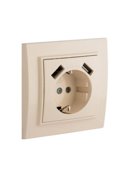 Минск Розетка 1-мест. СП с/з 16А беж. с защ. штор. с 2 USB 2,1А EKF