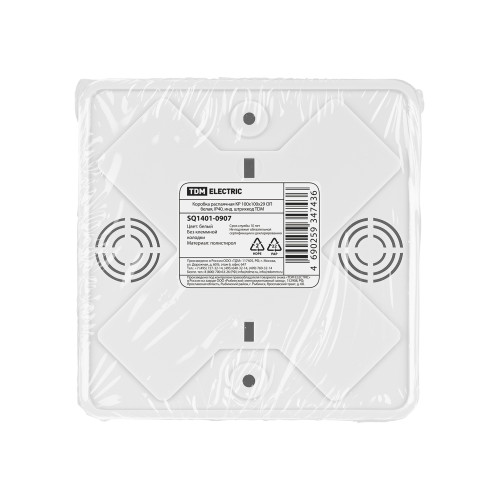 Коробка распаячная КР 100х100х29 ОП белая, IP40, инд. штрихкод TDM Коробка распаячная КР 100х100х29 ОП белая, IP40, инд. штрихкод TDM
