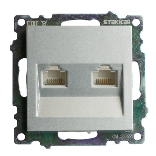 Розетка компьютерная 2-местная RJ-45 (механизм) STEKKER GLS00-7109-03 , серия Катрин, серебро Розетка компьютерная 2-местная RJ-45 (механизм) STEKKER GLS00-7109-03 , серия Катрин, серебро
