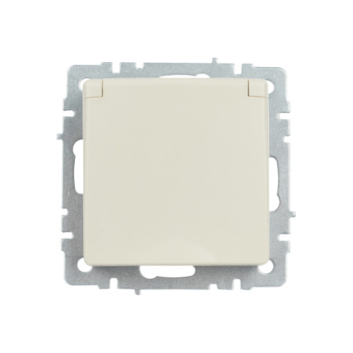 BRITE Розетка 1-местная с заземлением с защитными шторками и крышкой 16А IP44 РСбш10-3-44-БрКр бежевый IEK