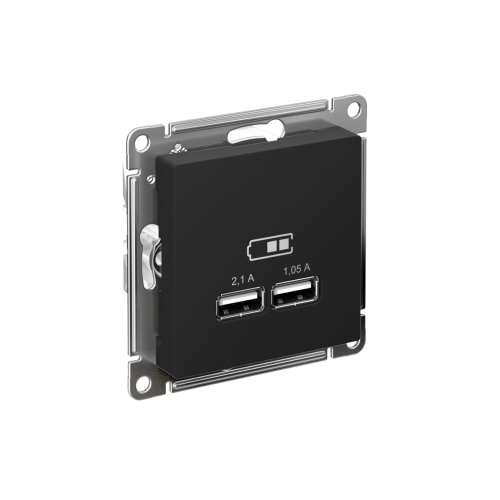 ATLASDESIGN USB РОЗЕТКА A+A, 5В/2,1А, 2х5В/1,05А, механизм, КАРБОН