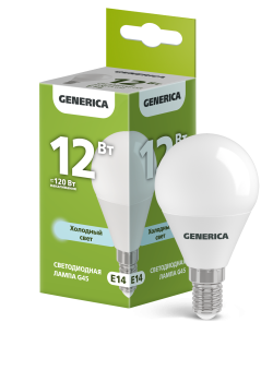 Лампа светодиодная G45 шар 12Вт 230В 6500К E14 GENERICA