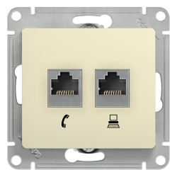 GLOSSA РОЗЕТКА двойная RJ11+RJ45 кат.5e, механизм, БЕЖЕВЫЙ