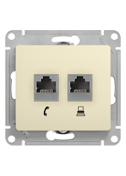 GLOSSA РОЗЕТКА двойная RJ11+RJ45 кат.5e, механизм, БЕЖЕВЫЙ