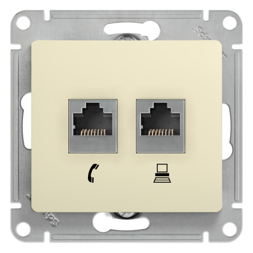 GLOSSA РОЗЕТКА двойная RJ11+RJ45 кат.5e, механизм, БЕЖЕВЫЙ