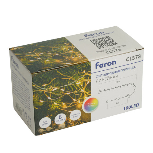 Светодиодная гирлянда Feron CL578 линейная Роса (на плоском проводе) 220V мультиколор c питанием от сети Светодиодная гирлянда Feron CL578 линейная Роса (на плоском проводе) 220V мультиколор c питанием от сети