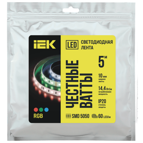 Лента светодиодная 5м LSR-5050RGB60-14,4-IP20-12В IEK