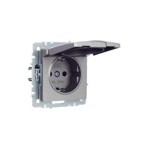BRITE Розетка 1-местная с заземлением с защитными шторками и крышкой 16А IP44 РСбш10-3-44-БрС сталь IEK BRITE Розетка 1-местная с заземлением с защитными шторками и крышкой 16А IP44 РСбш10-3-44-БрС сталь IEK