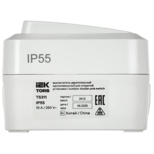 TORS Выключатель двухполюсный одноклавишный 10А IP55 TS311 белый IEK