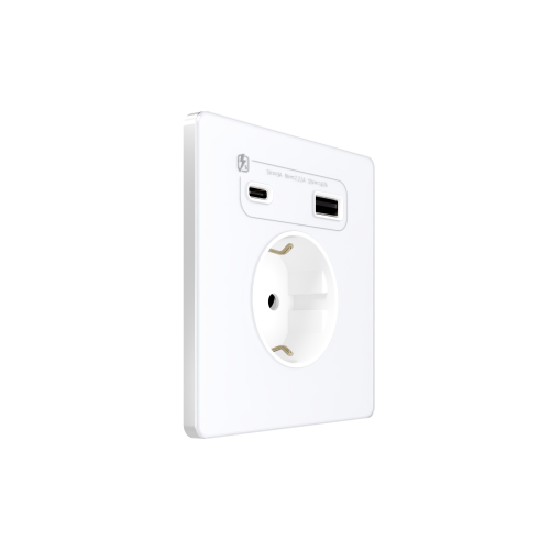 Systeme Infinity, Розетка С/У с ЗК и зар.устр.USB А+С 20Вт (250В, 16А, защ.шторки), Арктический лед